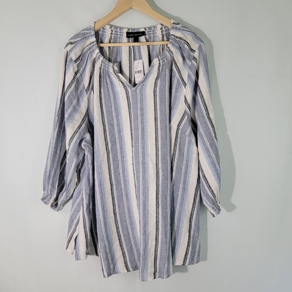 NWT Lane Bryant Women Gray/White Striped Relaxed 3/4 Sleeve Scoop-neck Blouse 22 - Picture 3 of 11